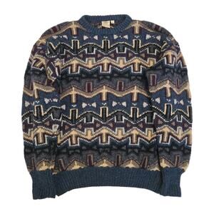 Vtg 90s Wind River Mens L Tall Shetland Wool Chunky Knit Sweater Fisherman